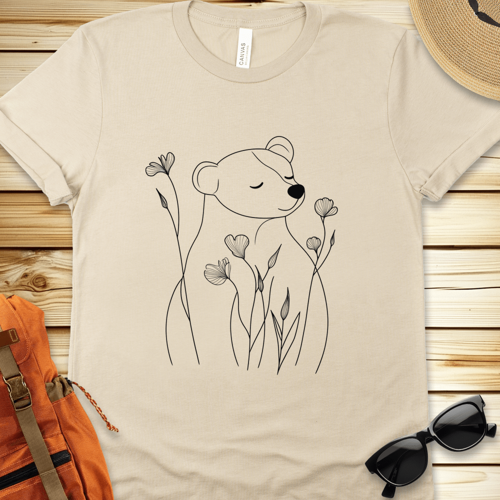 Lineart Bear with Flowers Tshirt