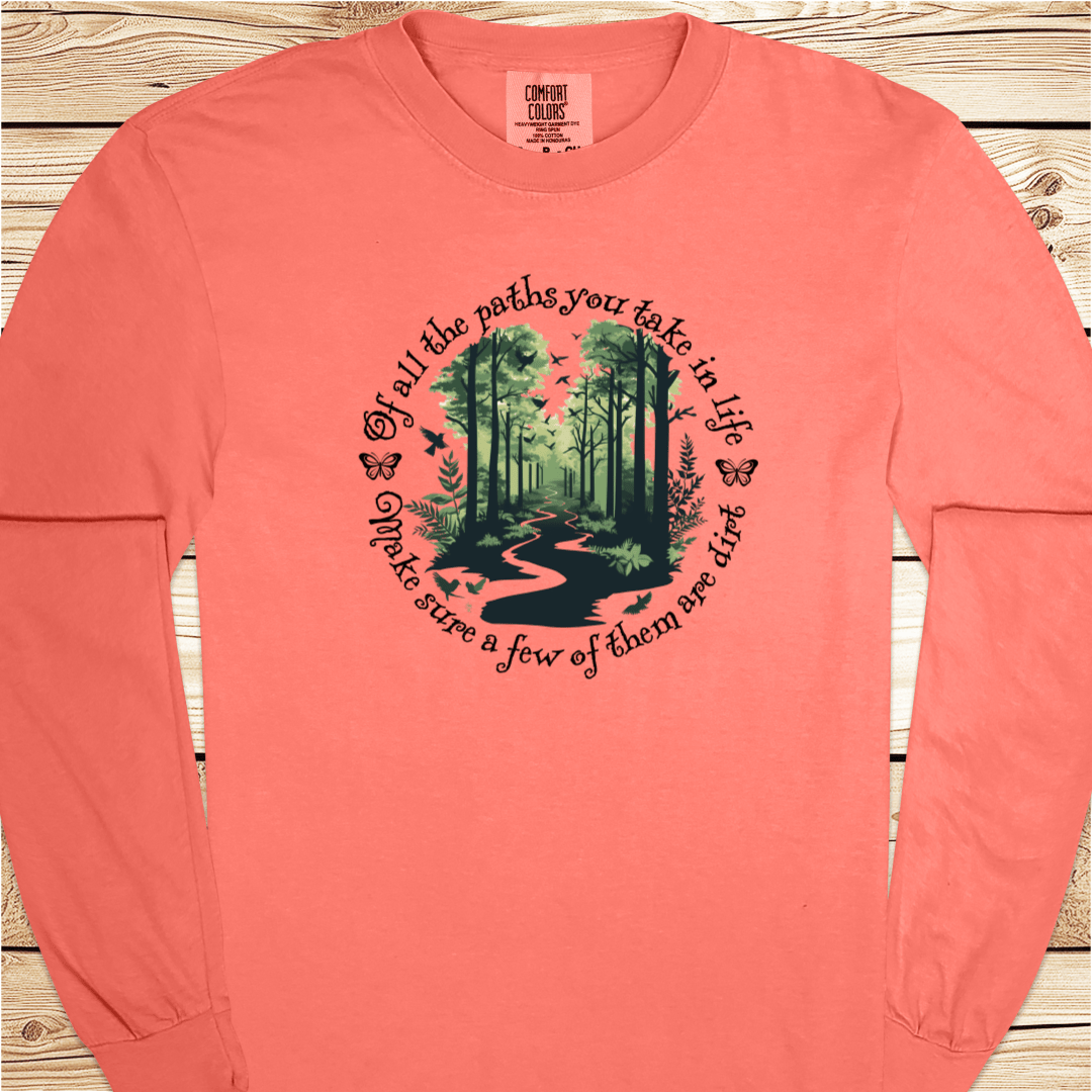 Scenic Dirt Path White Long Sleeve Tshirt - Ramblin Road