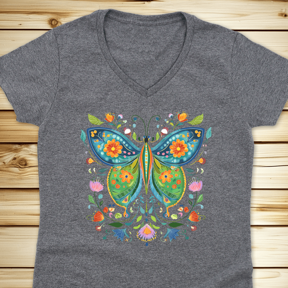Butterfly Folkart V-Neck Tshirt