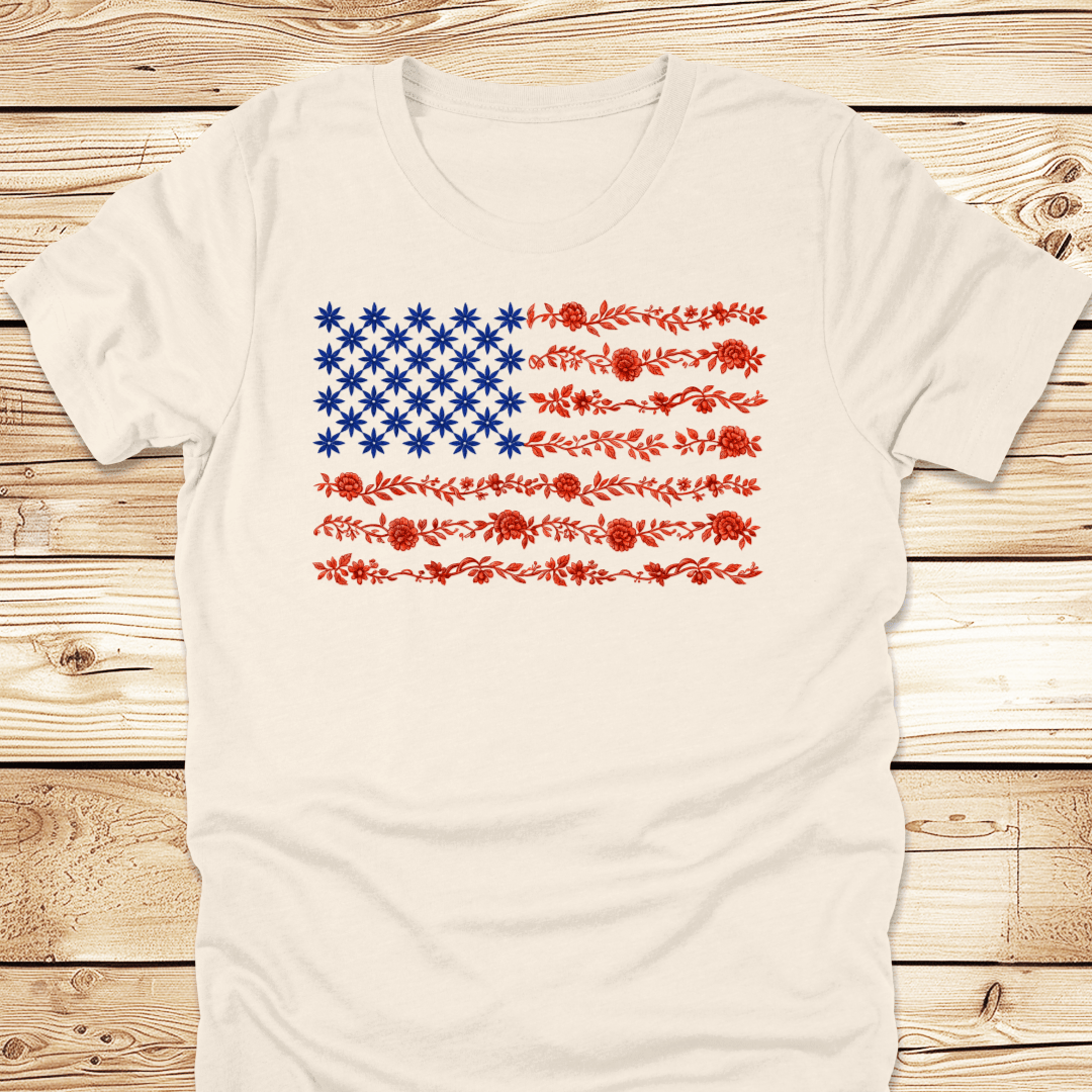 US Flag In Flowers Tshirt