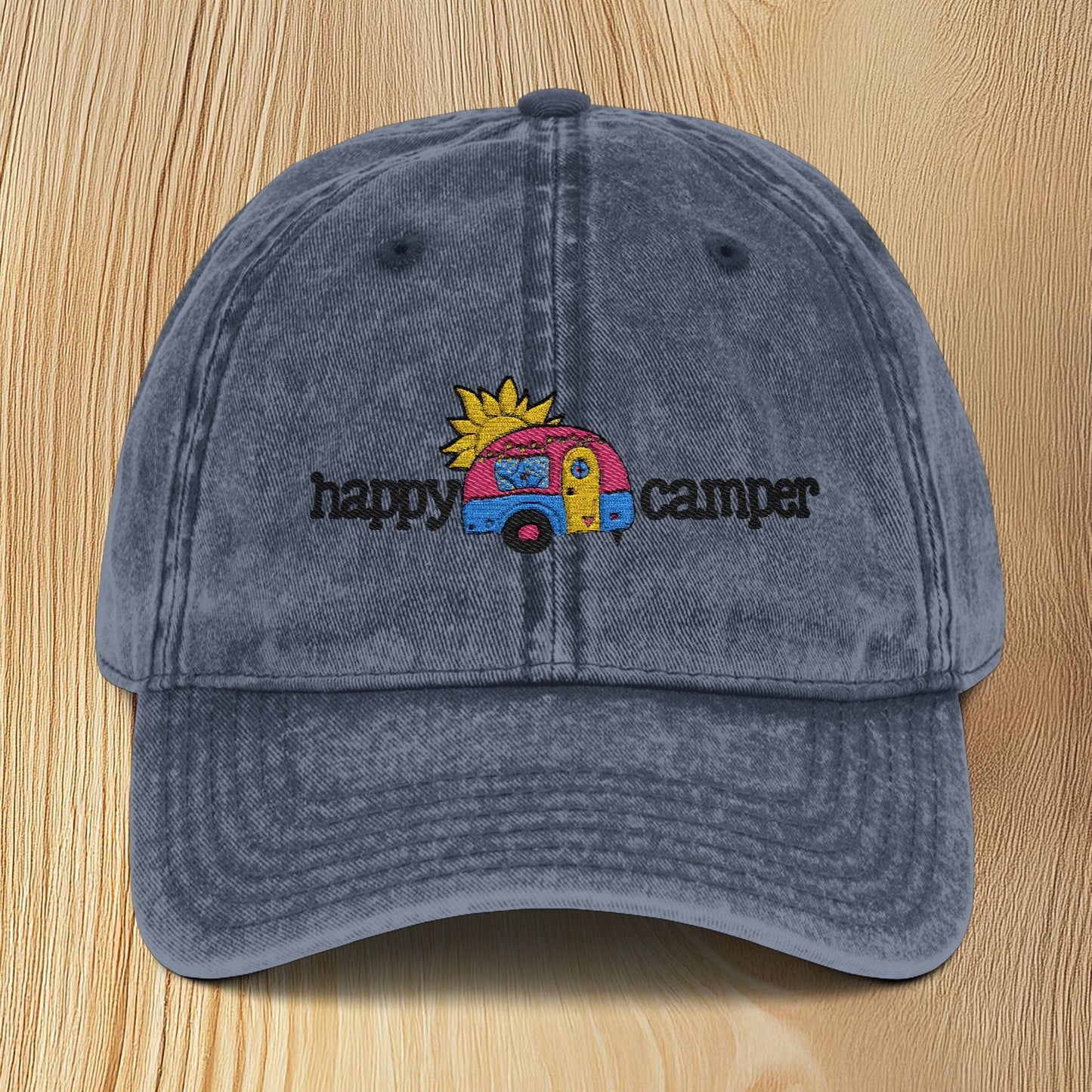 Happy Camper Vintage Embroidered Baseball Cap
