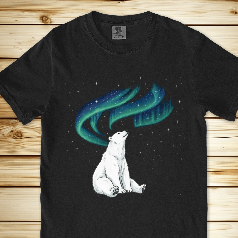 Aurora Borealis Polar Bear Relaxed. Fit Tee - Black