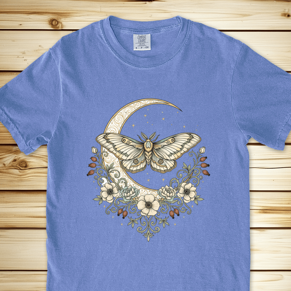 Green Moth Crescent Moon Relaxed Fit Tee - Blue Jean