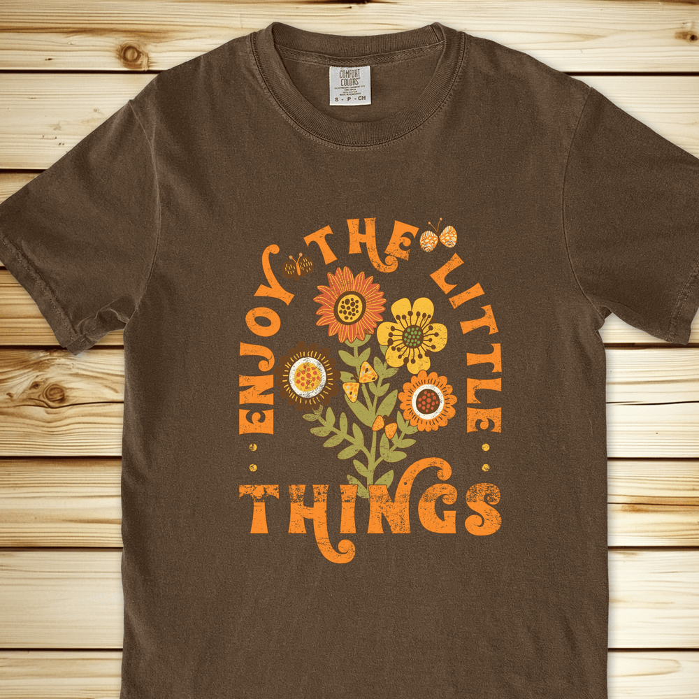 1855 Enjoy Little Things Flowers Vintage L Relaxed Fit Tee - Espresso