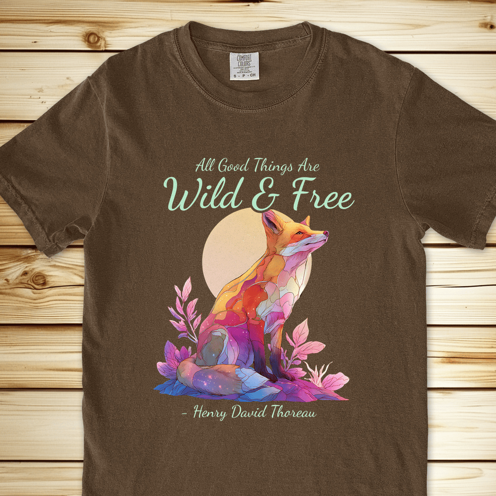 Wild And Free Thoreau Quote Relaxed Fit Tee - Espresso