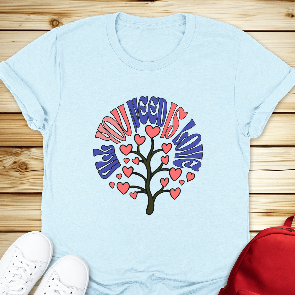 All You Need Is Love Word Tree Tshirt - Heather Ice Blue