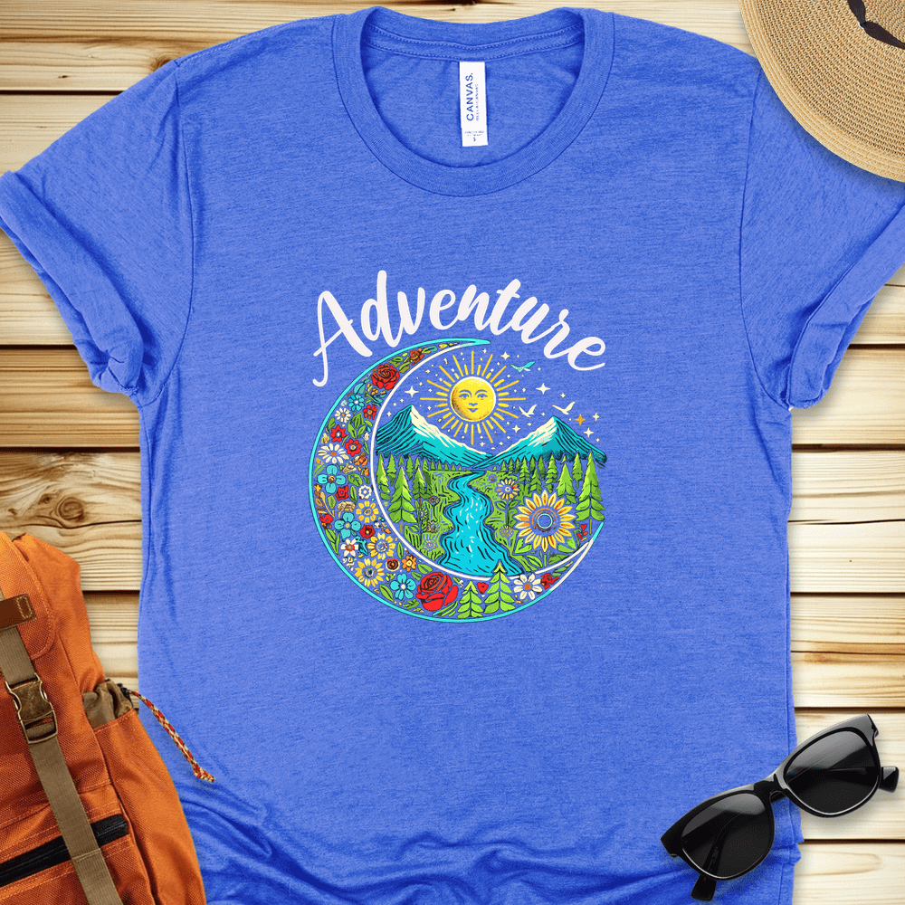 1435 Adventure Crescent Moon Tshirt - Heather True Royal
