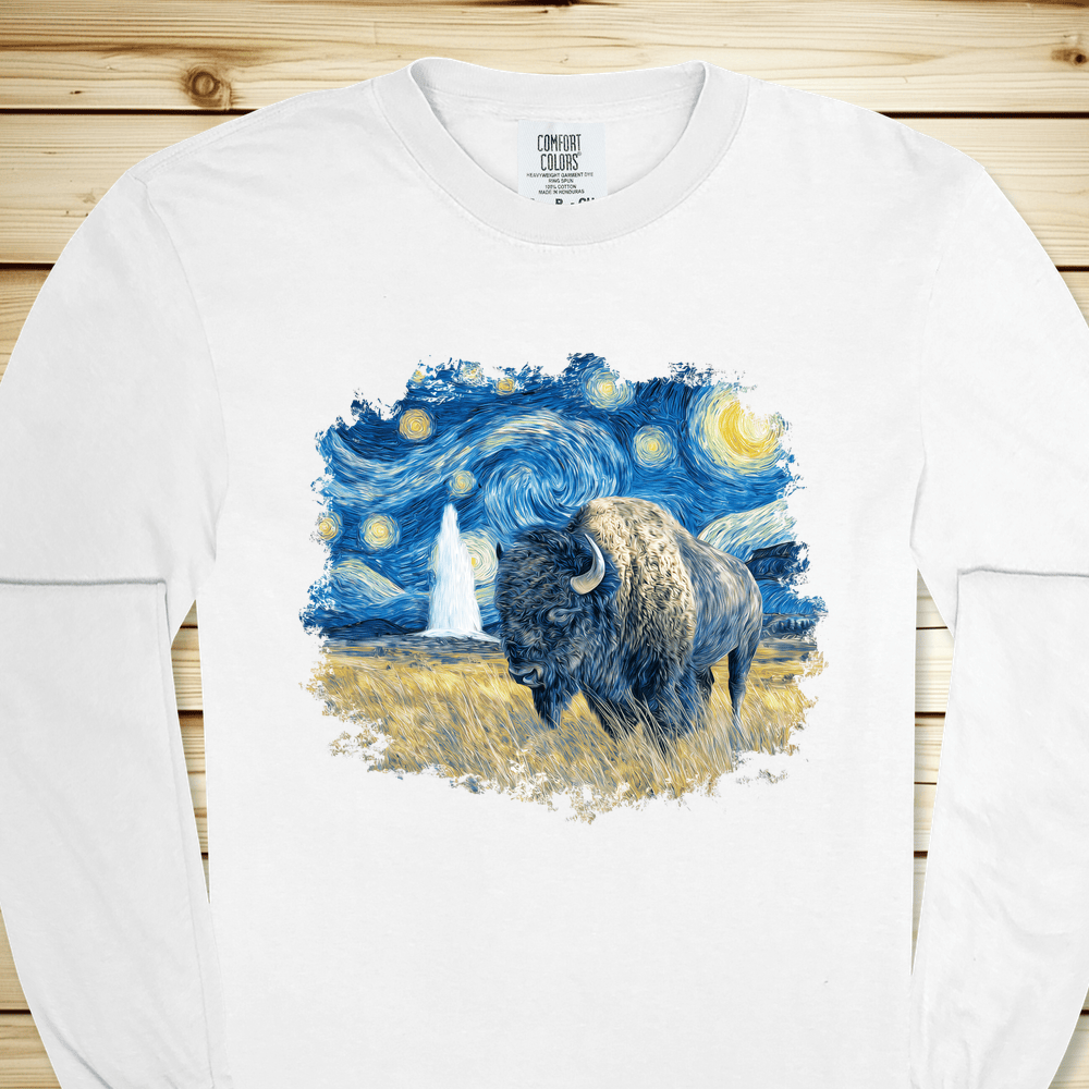 2294 Van Gogh Starry Night Long Sleeve Tshirt - White