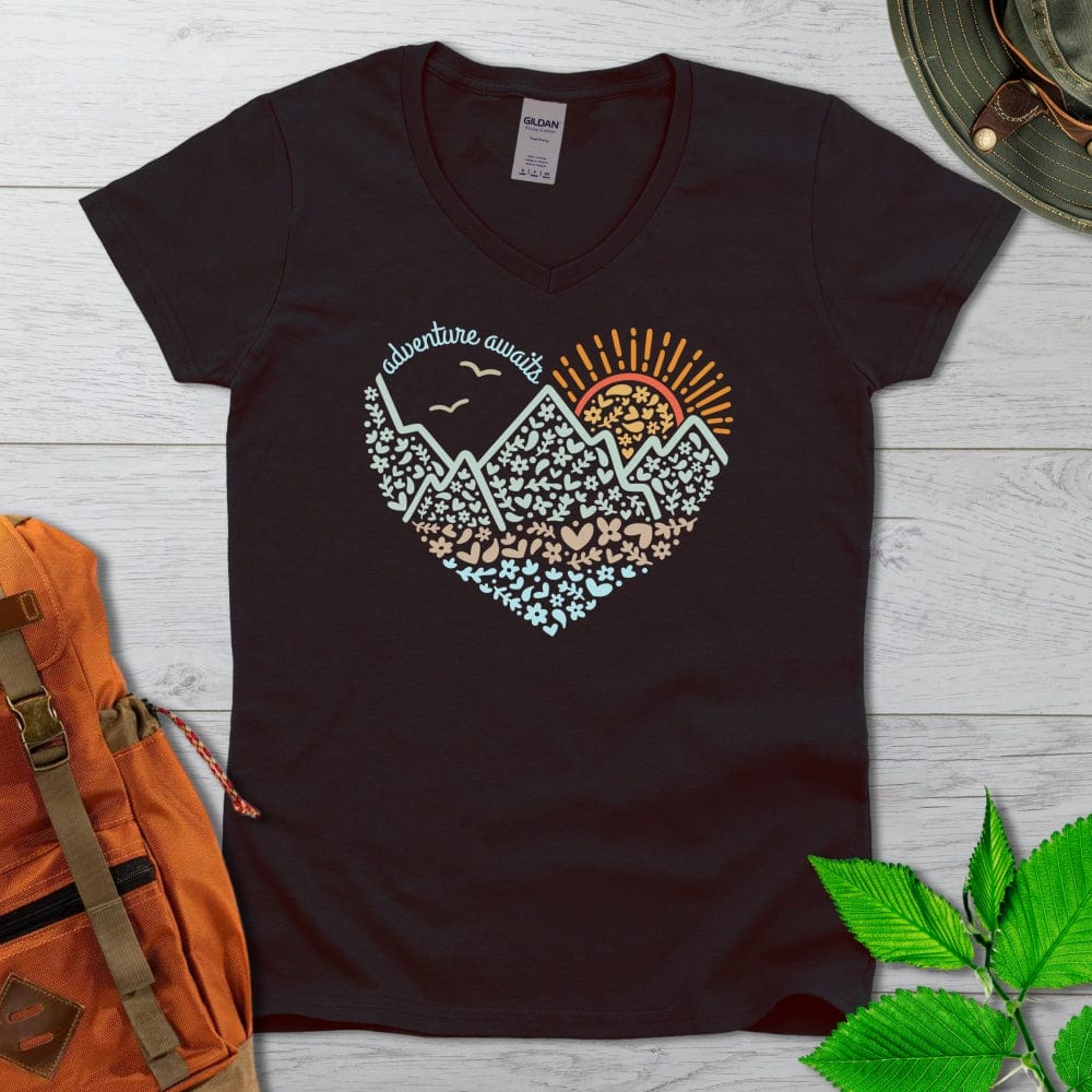 Adventure Awaits Heart V-Neck Tshirt