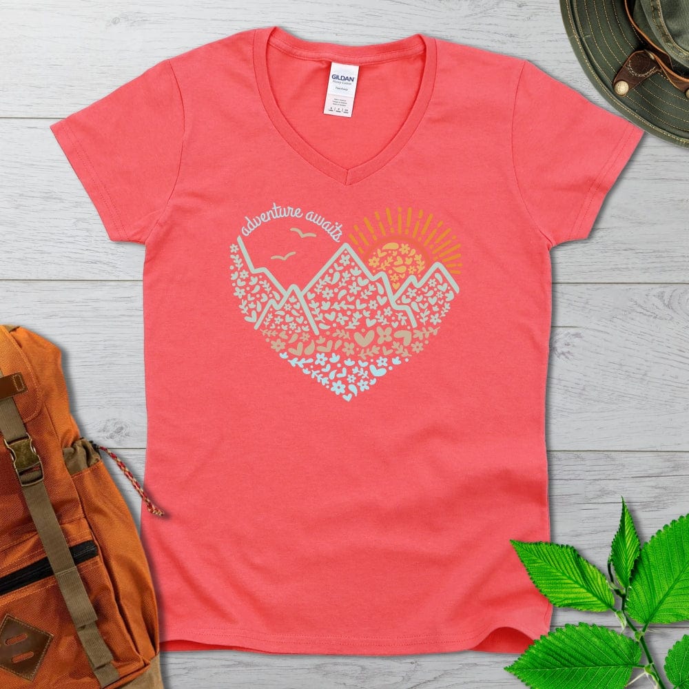 Adventure Awaits Heart V-Neck Tshirt