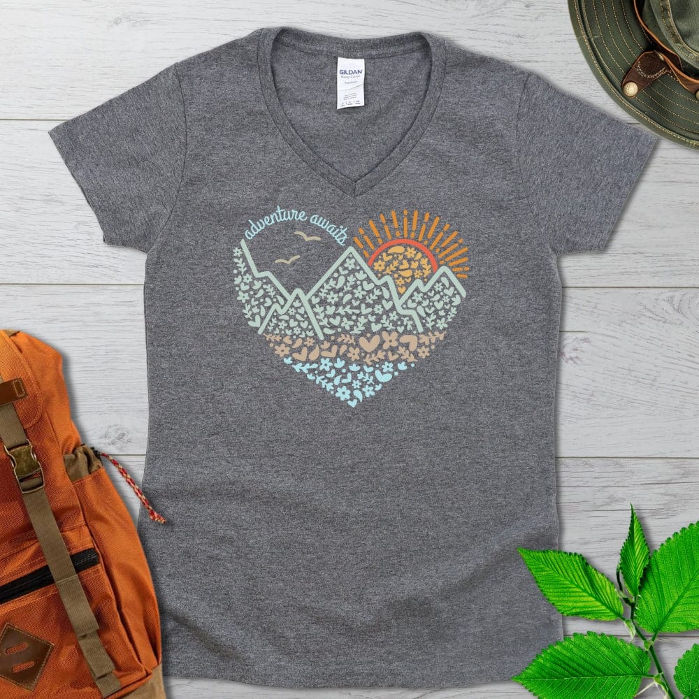 Adventure Awaits Heart V-Neck Tshirt