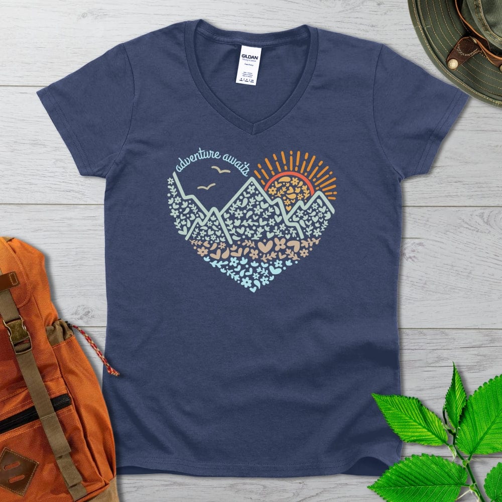 Adventure Awaits Heart V-Neck Tshirt