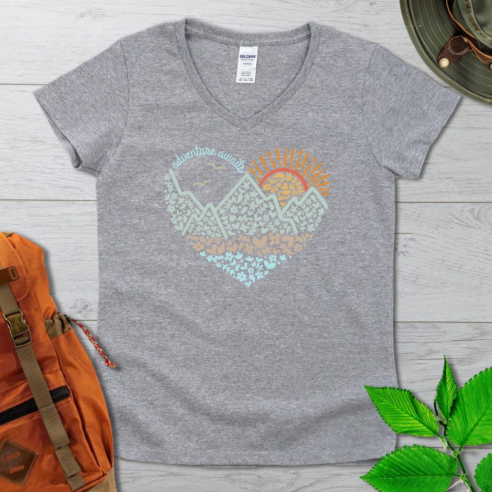 Adventure Awaits Heart V-Neck Tshirt