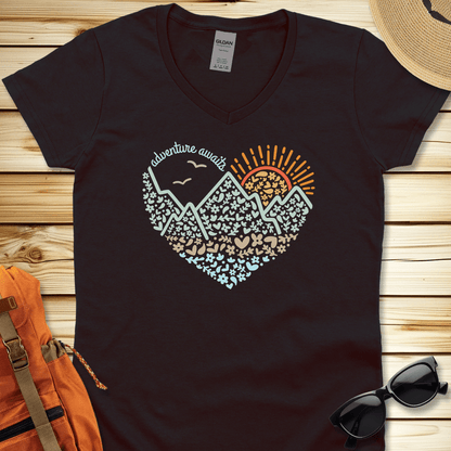 Adventure Awaits Heart V-Neck Tshirt