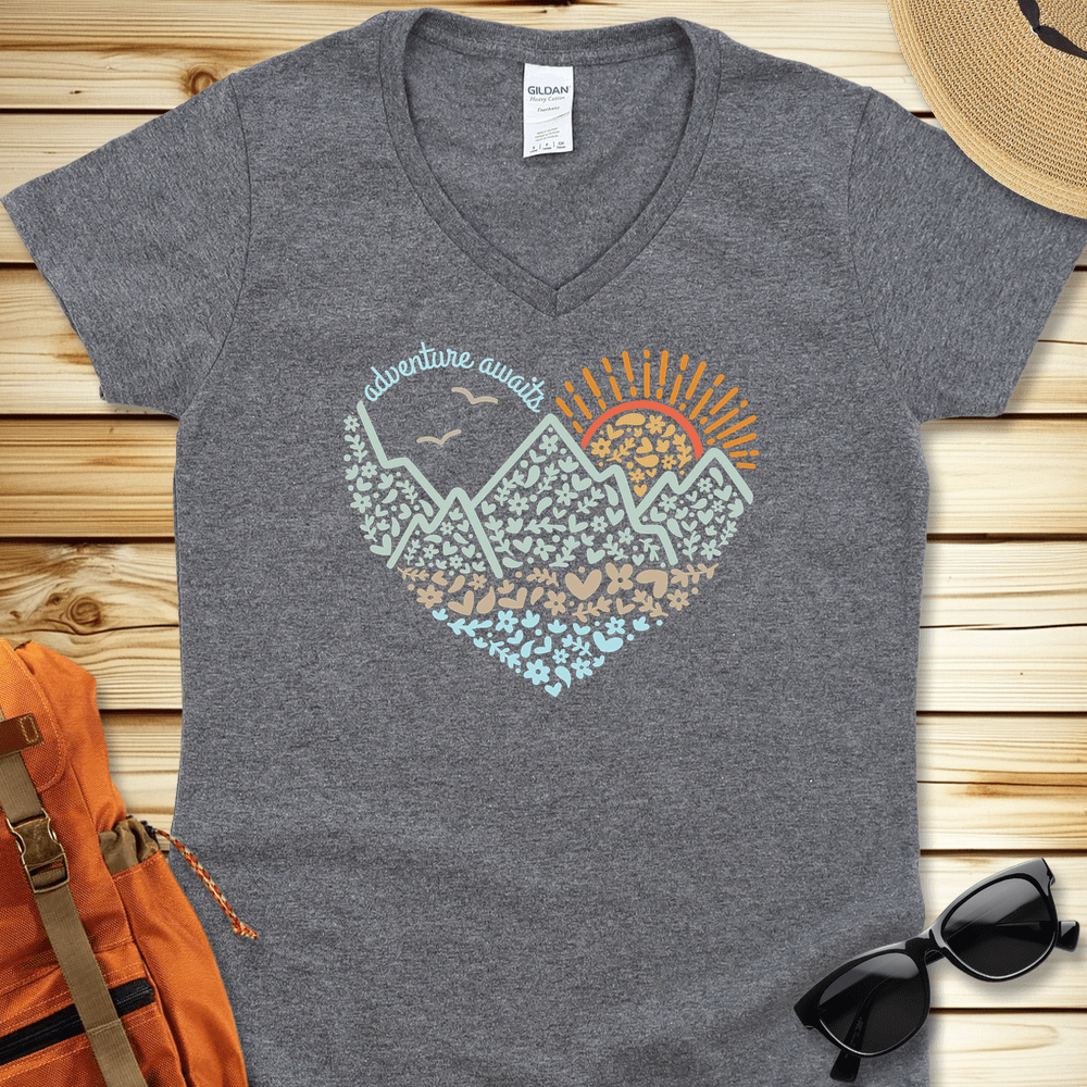 Adventure Awaits Heart V-Neck Tshirt