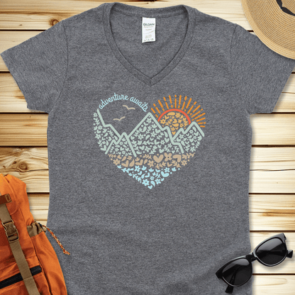 Adventure Awaits Heart V-Neck Tshirt
