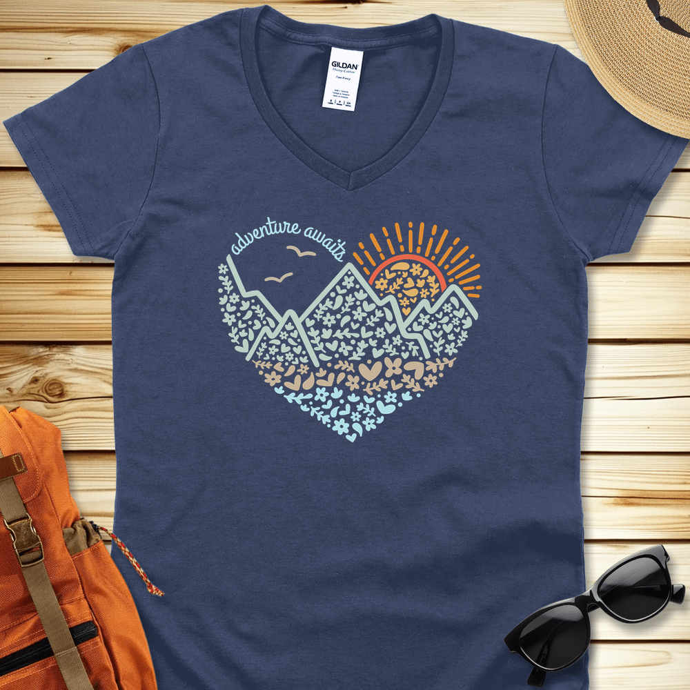 Adventure Awaits Heart V-Neck Tshirt