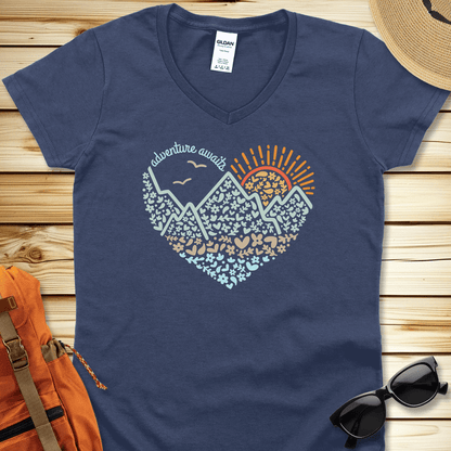 Adventure Awaits Heart V-Neck Tshirt