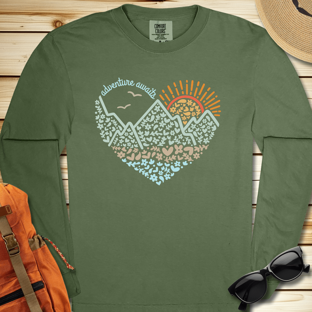 Adventure Awaits Heart Long Sleeve Tshirt
