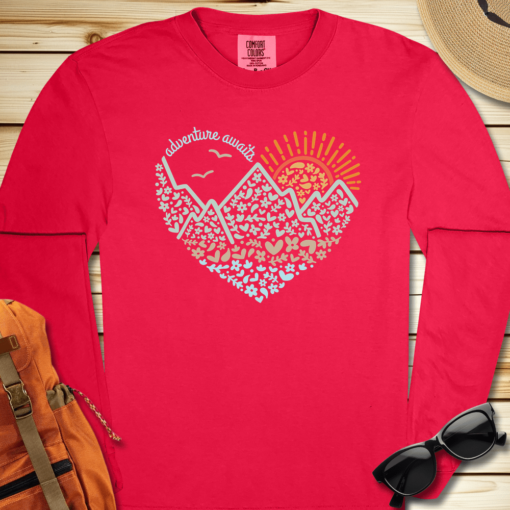 Adventure Awaits Heart Long Sleeve Tshirt