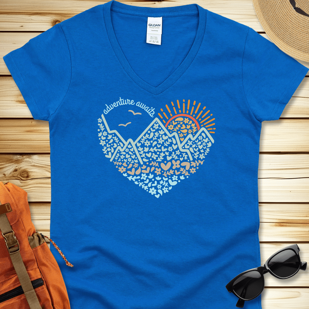 Adventure Awaits Heart V-Neck Tshirt