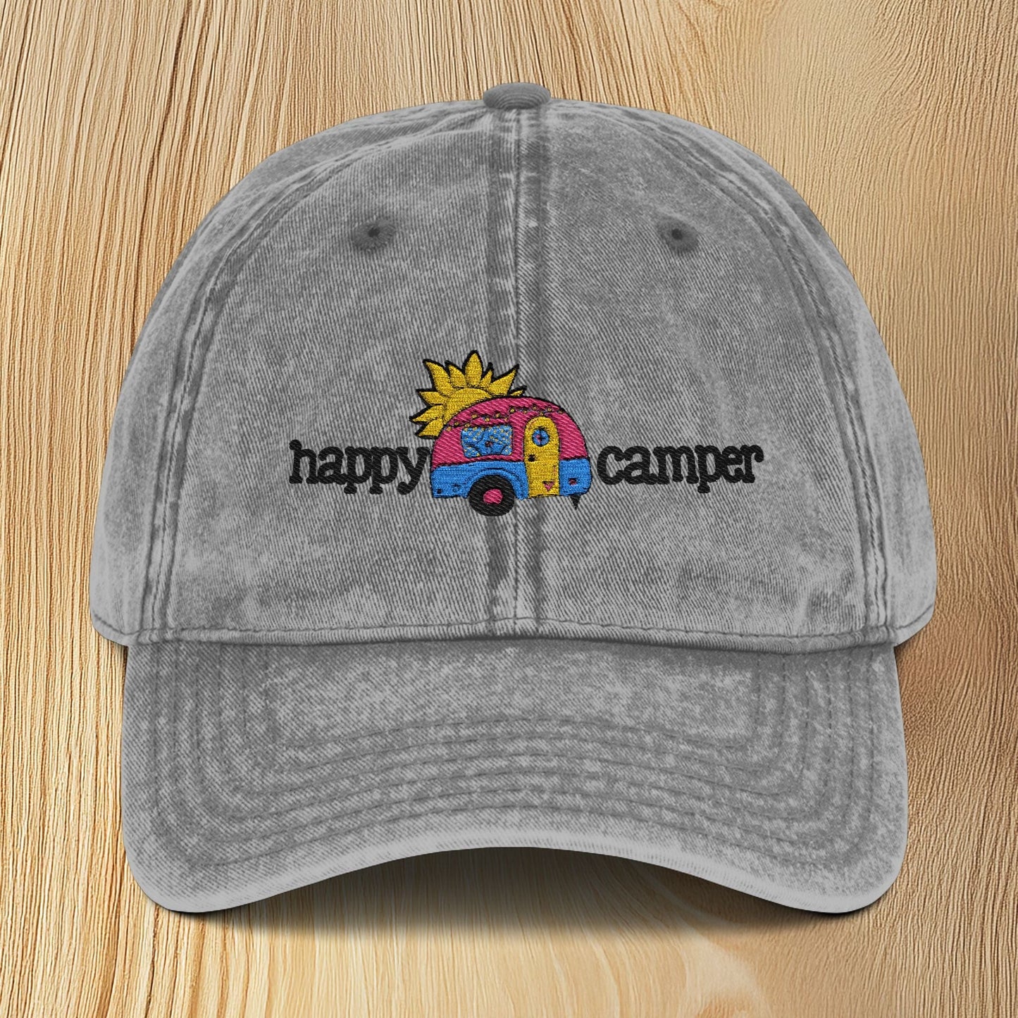 Happy Camper Vintage Embroidered Baseball Cap