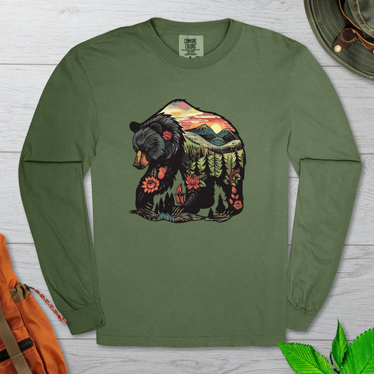 Nature Bear Illustration Long Sleeve Tshirt