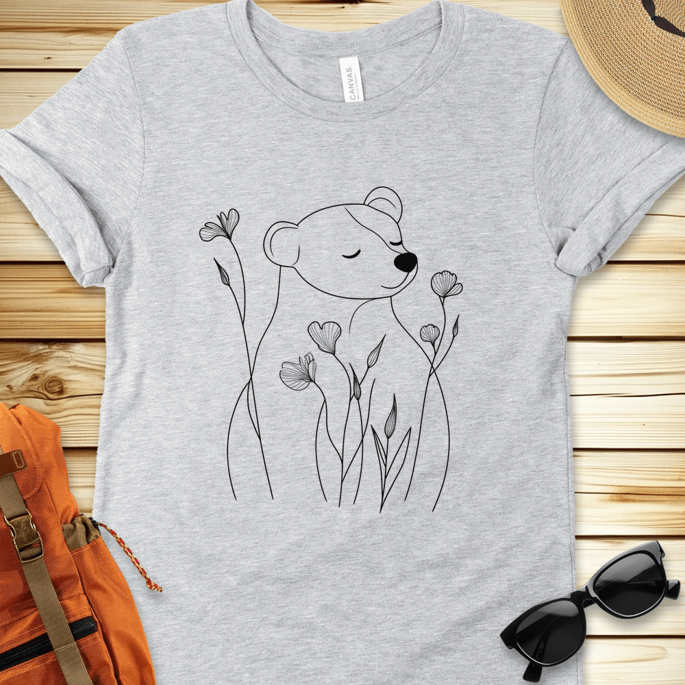 Lineart Bear with Flowers Tshirt