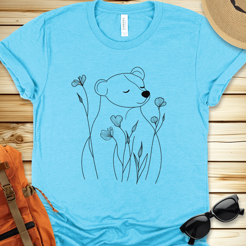 Lineart Bear with Flowers Tshirt