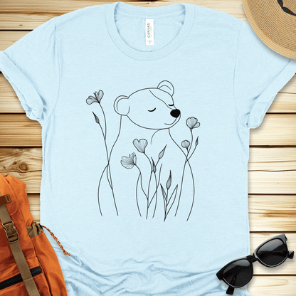 Lineart Bear with Flowers Tshirt