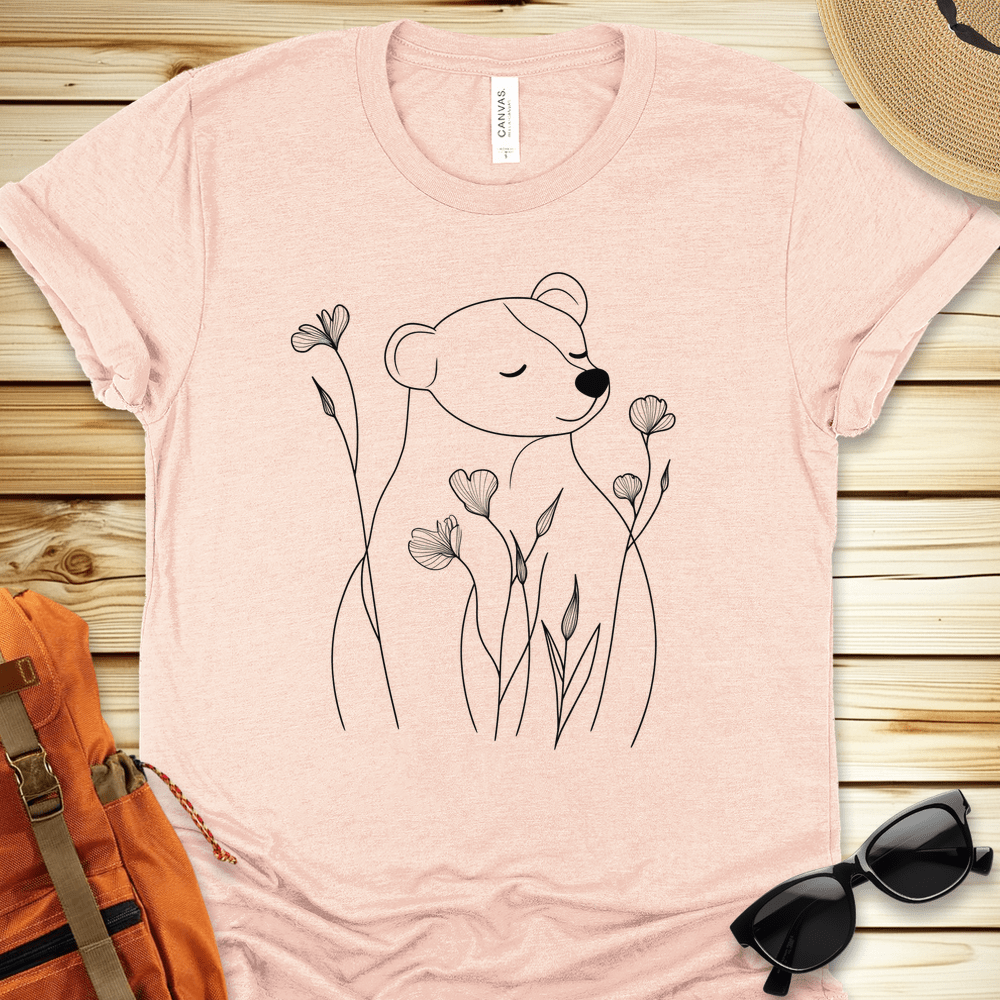 Lineart Bear with Flowers Tshirt