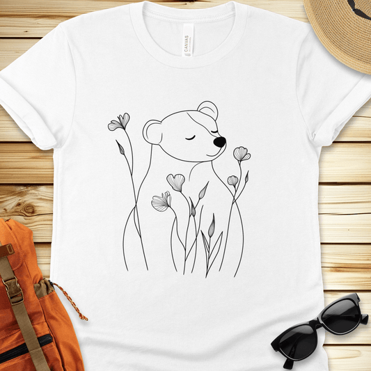Lineart Bear with Flowers Tshirt