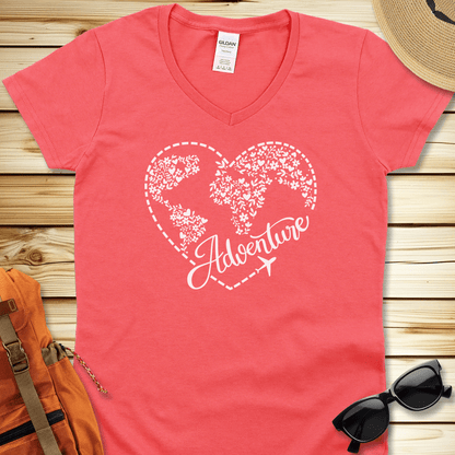 Travel Adventure Heart V-Neck Tshirt