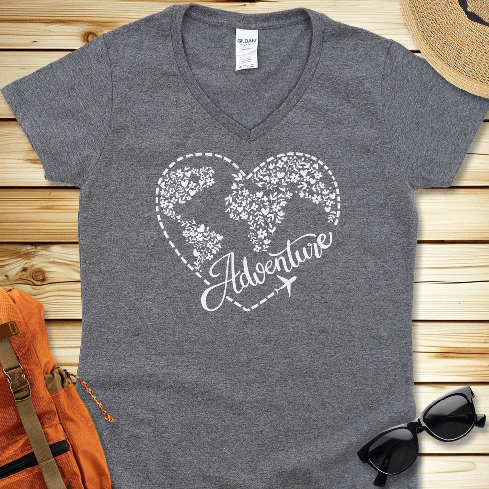 Travel Adventure Heart V-Neck Tshirt