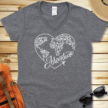 Travel Adventure Heart V-Neck Tshirt