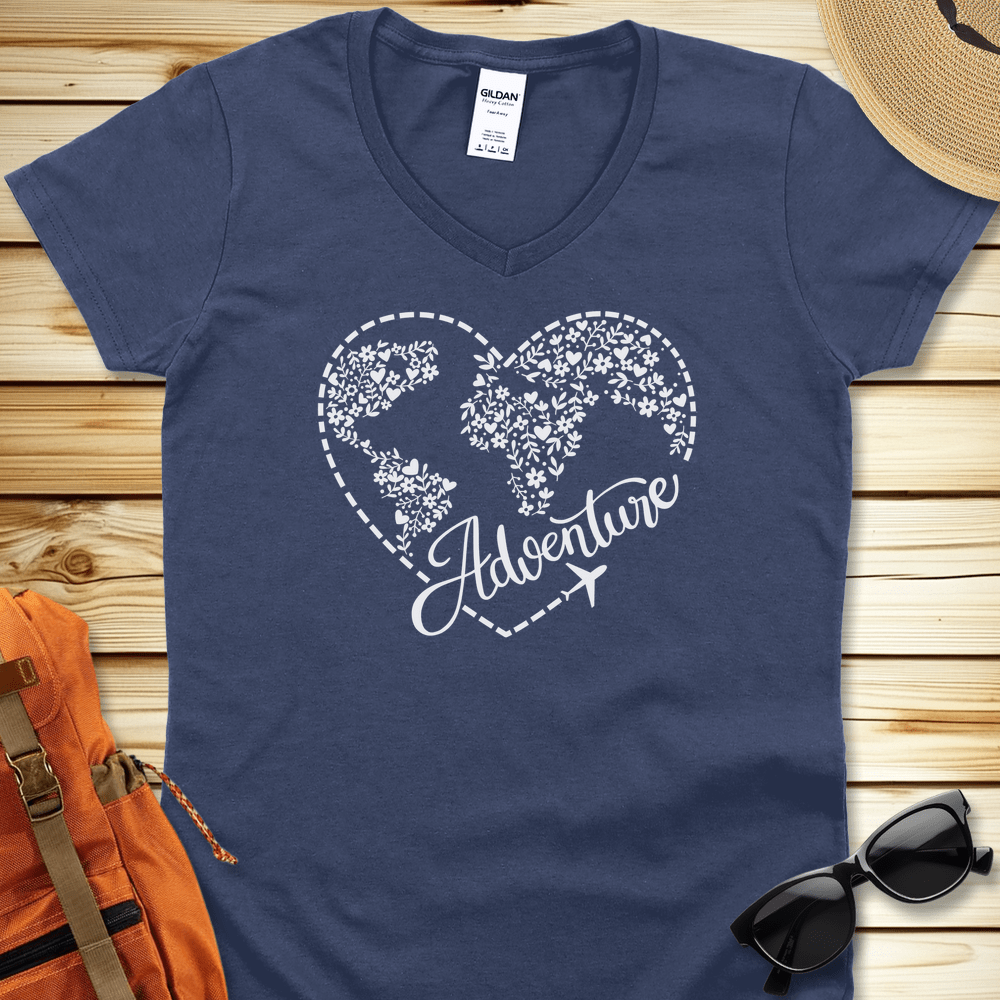 Travel Adventure Heart V-Neck Tshirt