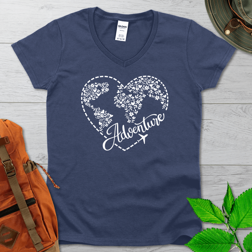 Travel Adventure Heart V-Neck Tshirt