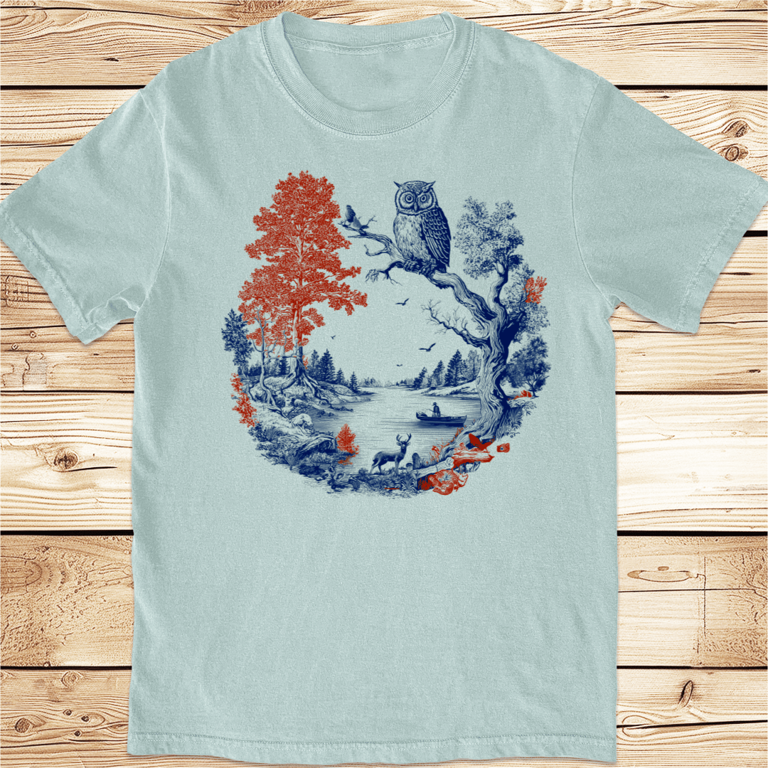 Vintage Woodcut Owl in Tree Relaxed Fit Tee - Ramblin Road