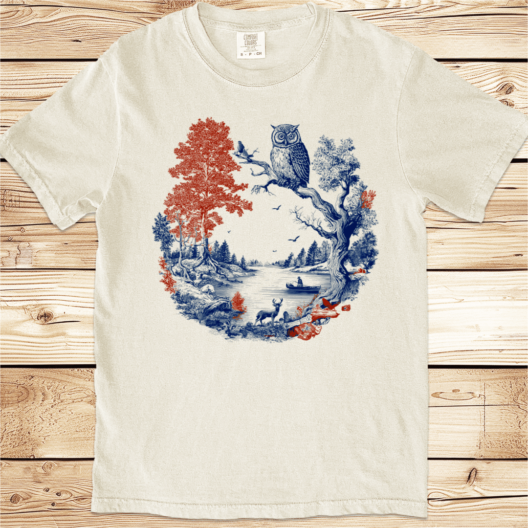 Vintage Woodcut Owl in Tree Relaxed Fit Tee - Ramblin Road