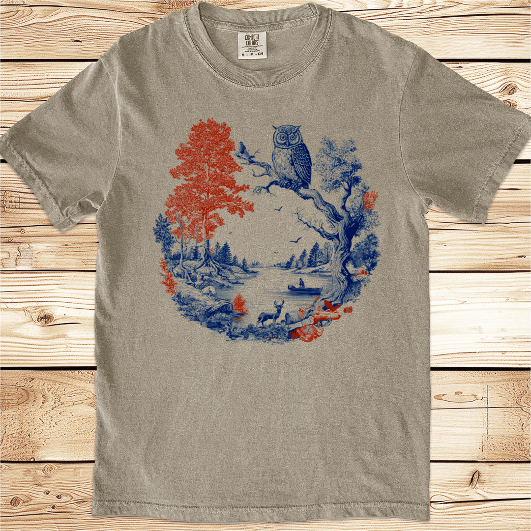 Vintage Woodcut Owl in Tree Relaxed Fit Tee - Ramblin Road