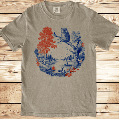 Vintage Woodcut Owl in Tree Relaxed Fit Tee - Ramblin Road
