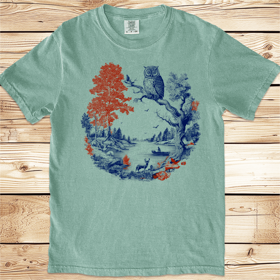 Vintage Woodcut Owl in Tree Relaxed Fit Tee - Ramblin Road