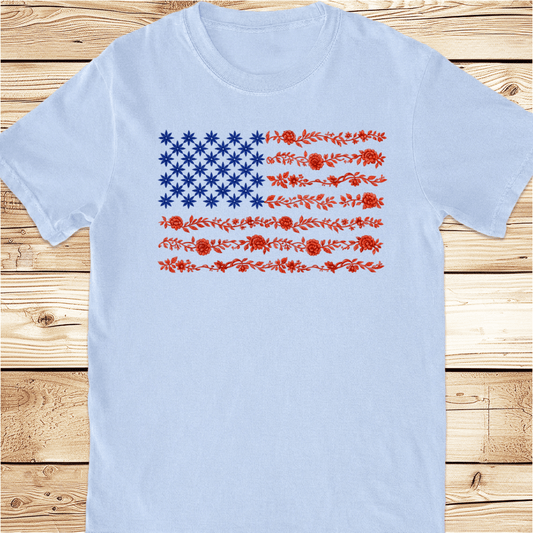 US Flag in Flowers Relaxed Fit Tee - Ramblin Road