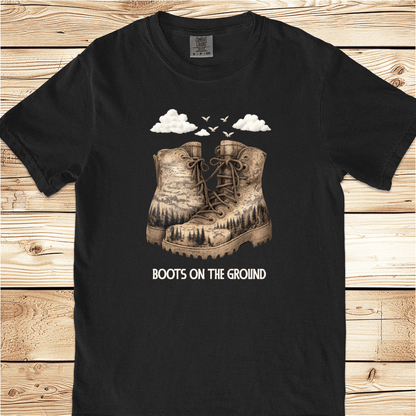 Woodblock Hiking Boots Relaxed Fit Tee - Ramblin Road