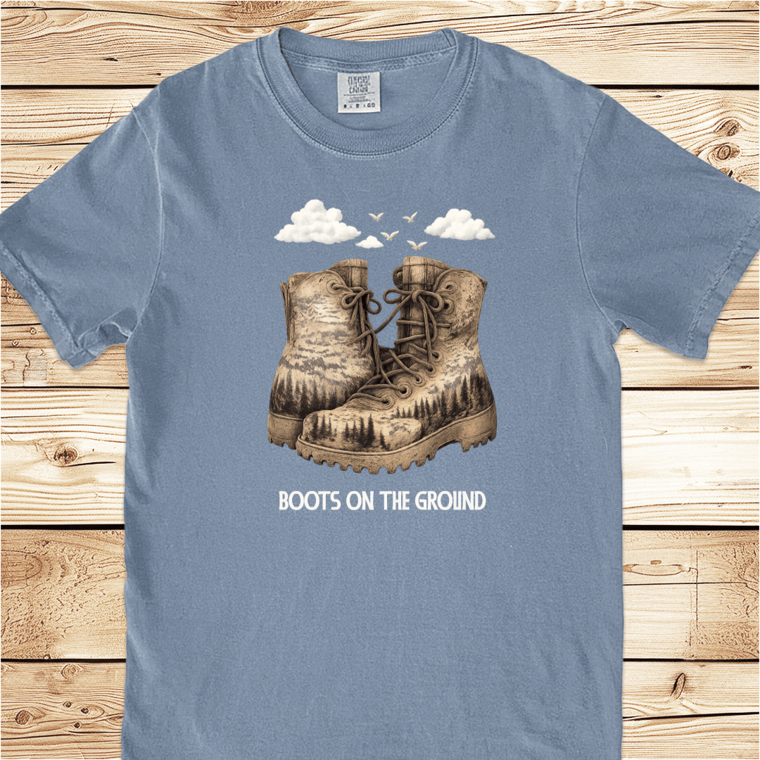 Woodblock Hiking Boots Relaxed Fit Tee - Ramblin Road