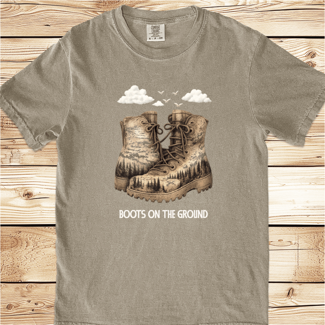 Woodblock Hiking Boots Relaxed Fit Tee - Ramblin Road