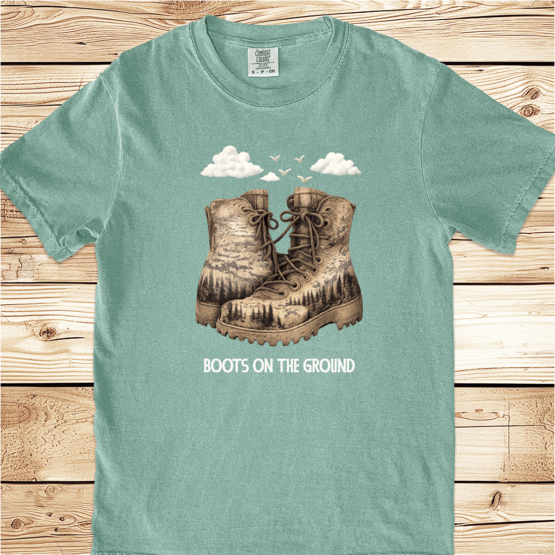 Woodblock Hiking Boots Relaxed Fit Tee - Ramblin Road