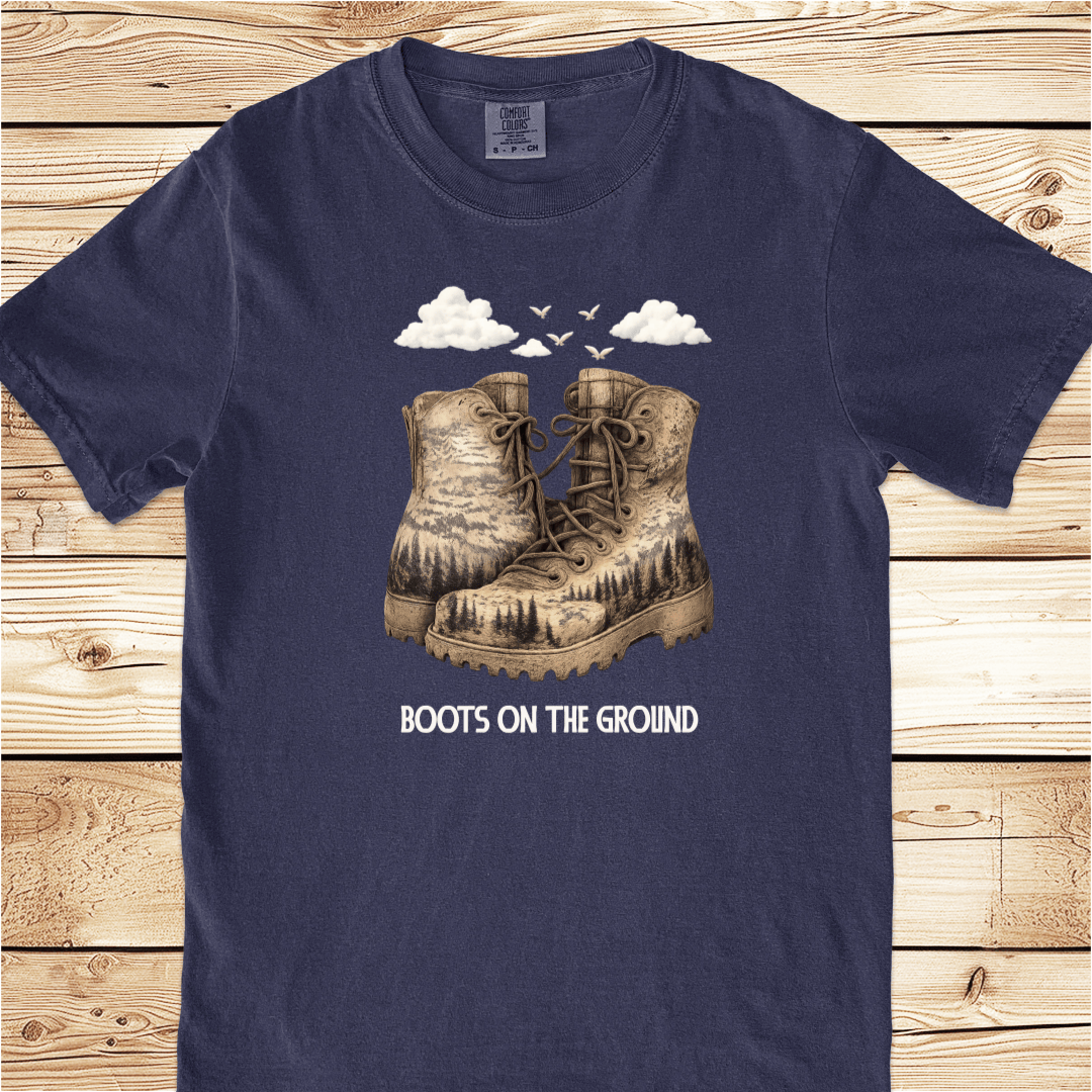 Woodblock Hiking Boots Relaxed Fit Tee - Ramblin Road