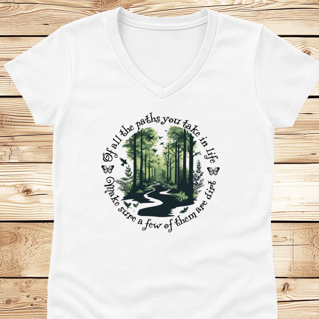 Scenic Dirt Path White V-Neck - Ramblin Road