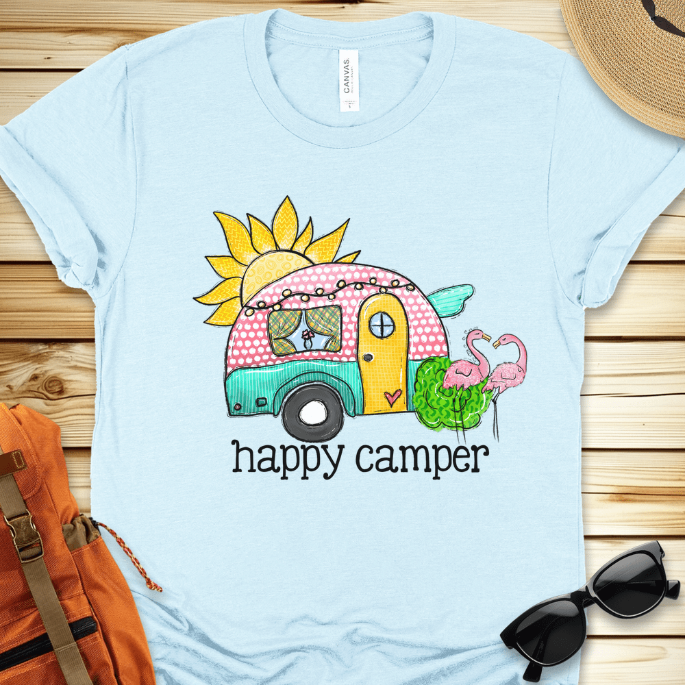 Happy Camper Flamingos Tshirt